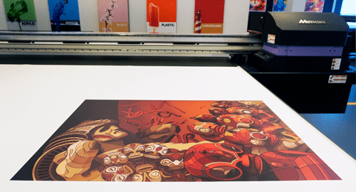 Graphic art poster emerging from Mimaki printer