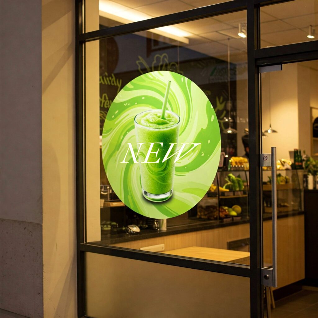 Drytac SpotOn SynTac Clear "New" sign on window