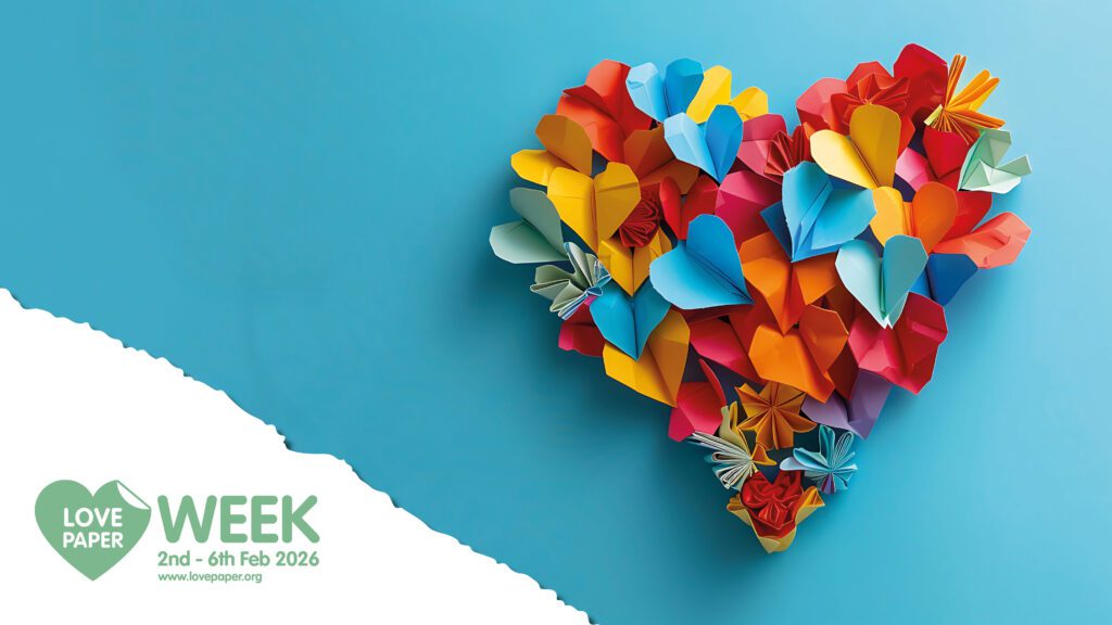 Heart made of paper hearts to celebrate Love Paper Week