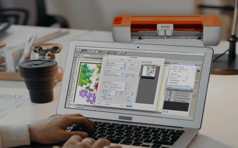 A screenshot of the Easy Cut Studio software interface showing a vinyl cutting layout for a desktop plotter.