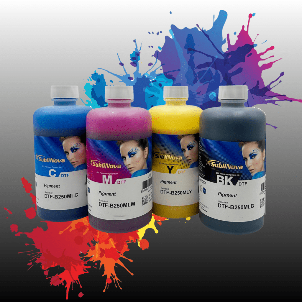 Four bottles of InkTec's SubliNova DTF ink