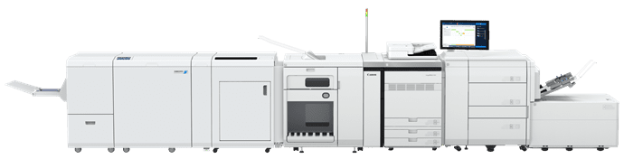Canon imagePRESS V900 with the BLM450e production booklet maker from Plockmatic