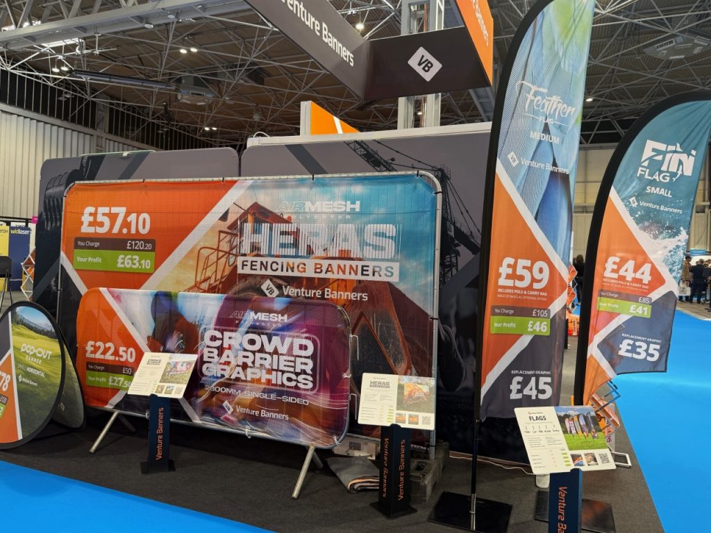 Venture Banners will showcase its expanding textile signage range, new mesh materials, and SEG lightboxes on Stand P620 at The Print Show