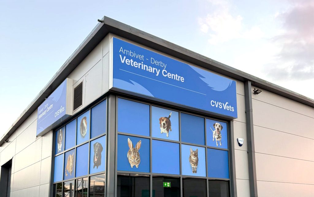 Newly installed CVS Vets exterior signage on a veterinary practice completed by Greens the Signmakers.