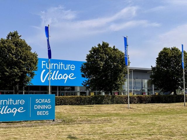 The 16m by 5.5m main elevation sign created by Green The Signmakers for Furniture Village, Glasgow