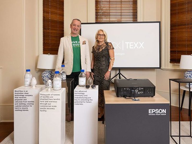 Adrian Jones, co-founder Blocktexx and Priscilla Dickason, Epson Australia Corporate Marketing Manager ANZ
