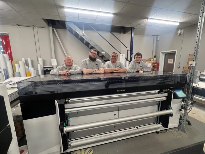 From left: Carl Booth, Senior Signage Consultant; Dom Dearden, Head of Design & Print; Tom Knight, Operations Director; Harry Spenser, print operator.