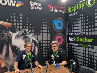 Jack Gocher and Gary Maycock in the podcast booth at The Print Show