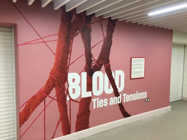 Shows wall covering featuring blood vessels, printed on Kavalan Gecko textile