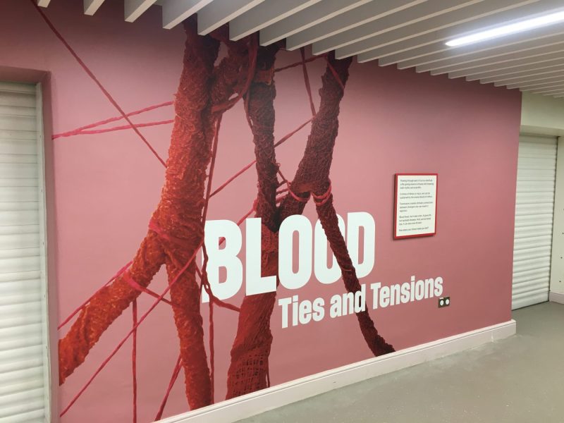 Shows wall covering featuring blood vessels, printed on Kavalan Gecko textile