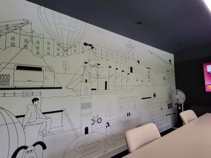 Papergraphics' Digimura 2.1 wallcovering looking good at Roland's new UK HQ