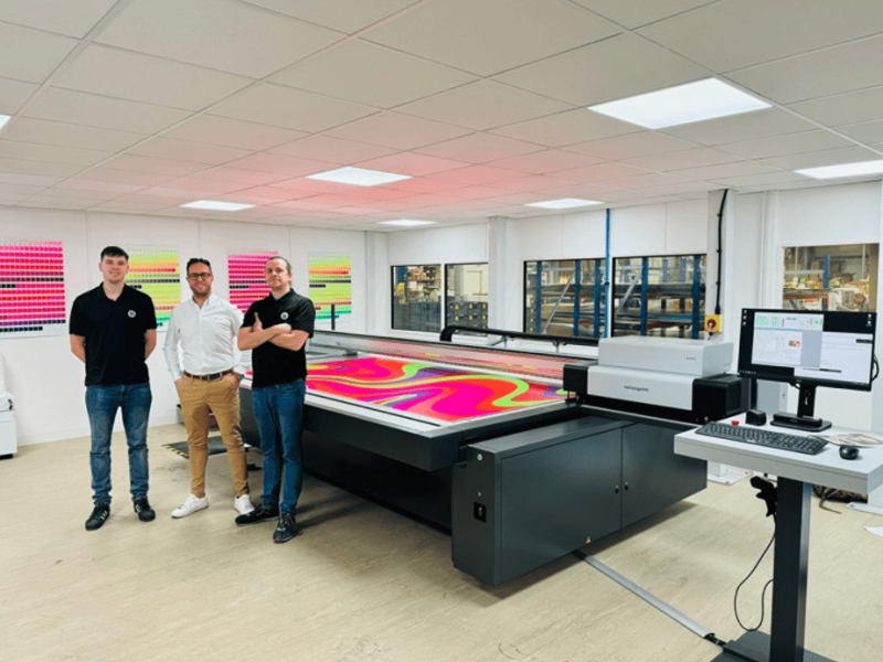 Sam Eley (L), Matt Plant and Jonny Jones from Banbury Litho with their new swissQprint Nyala