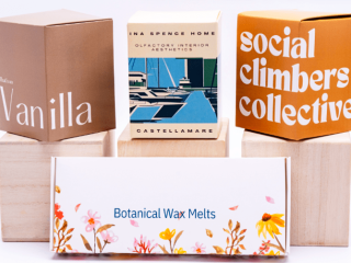 Custom printed candle packaging boxes showing branded designs for London Luxury Candle Supplies