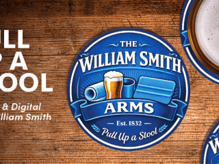 William Smith beer mats invite visitors to Sign & Digital to pull up a stool