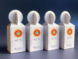 4 boxes made from Sun Strong GC2 boxboard by Burgo