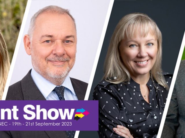 The Print Show Knowledge Zone features a host of great speakers. Picture show from left to right  Nicola Peacock from The Printing Charity, Jonathan Tame from TwoSides, Joanna Stephenson from PHD Marketing, and Rob Finnie from Nettl