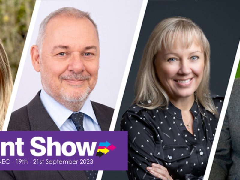The Print Show Knowledge Zone features a host of great speakers. Picture show from left to right  Nicola Peacock from The Printing Charity, Jonathan Tame from TwoSides, Joanna Stephenson from PHD Marketing, and Rob Finnie from Nettl