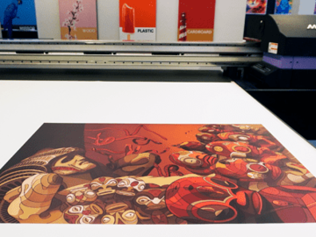 Graphic art poster emerging from Mimaki printer