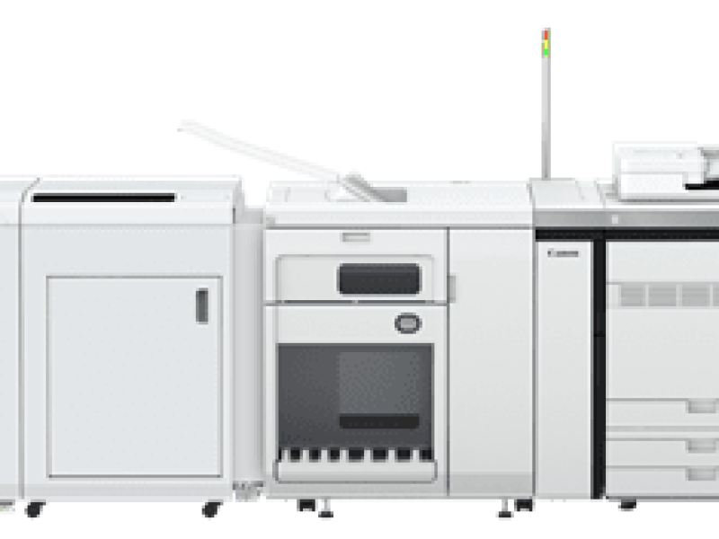 Canon imagePRESS V900 with the BLM450e production booklet maker from Plockmatic